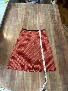 Diane Von Furstenberg Vintage Red Printed A-Line Silk Skirt with Black Waistband